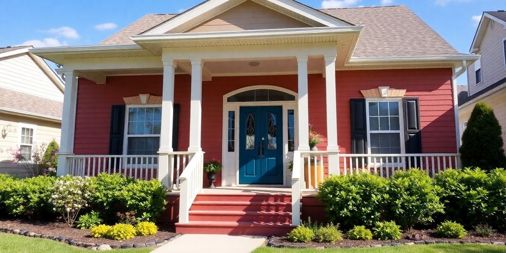 Vibrant home exterior with fresh paint and landscaping.