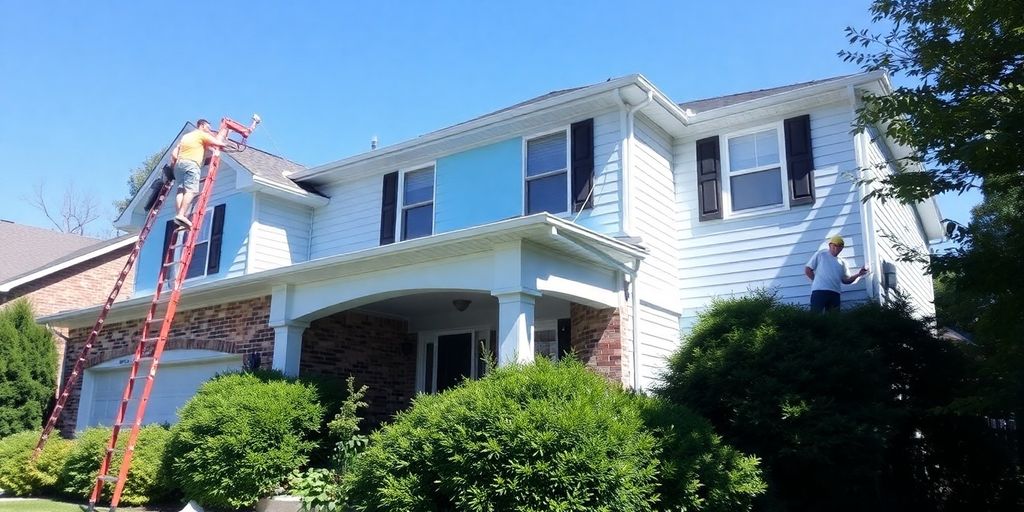 Home exterior being painted, Florissant, MO.