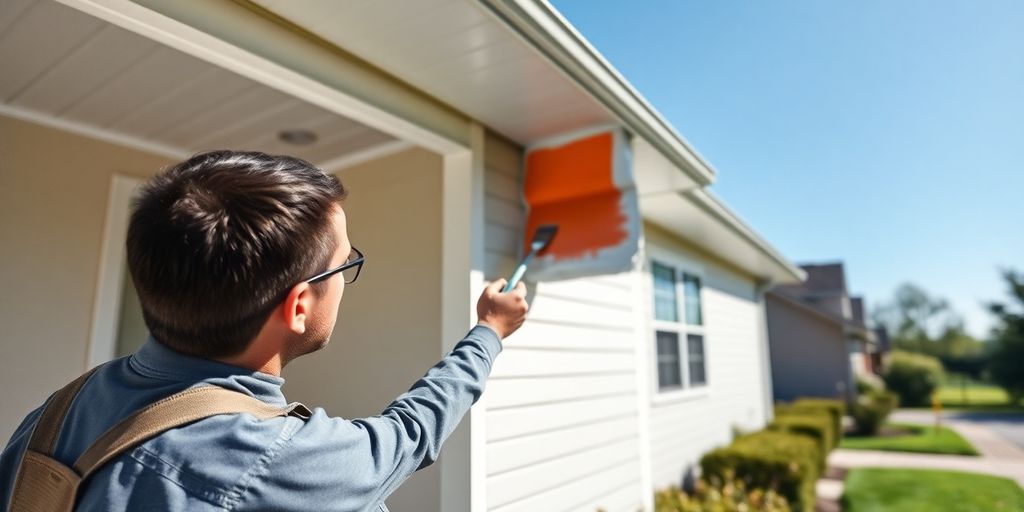 Painters meticulously applying paint to house exterior.